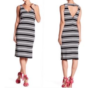 Betsey Johnson Stripes V Neckline Shift Midi Dress